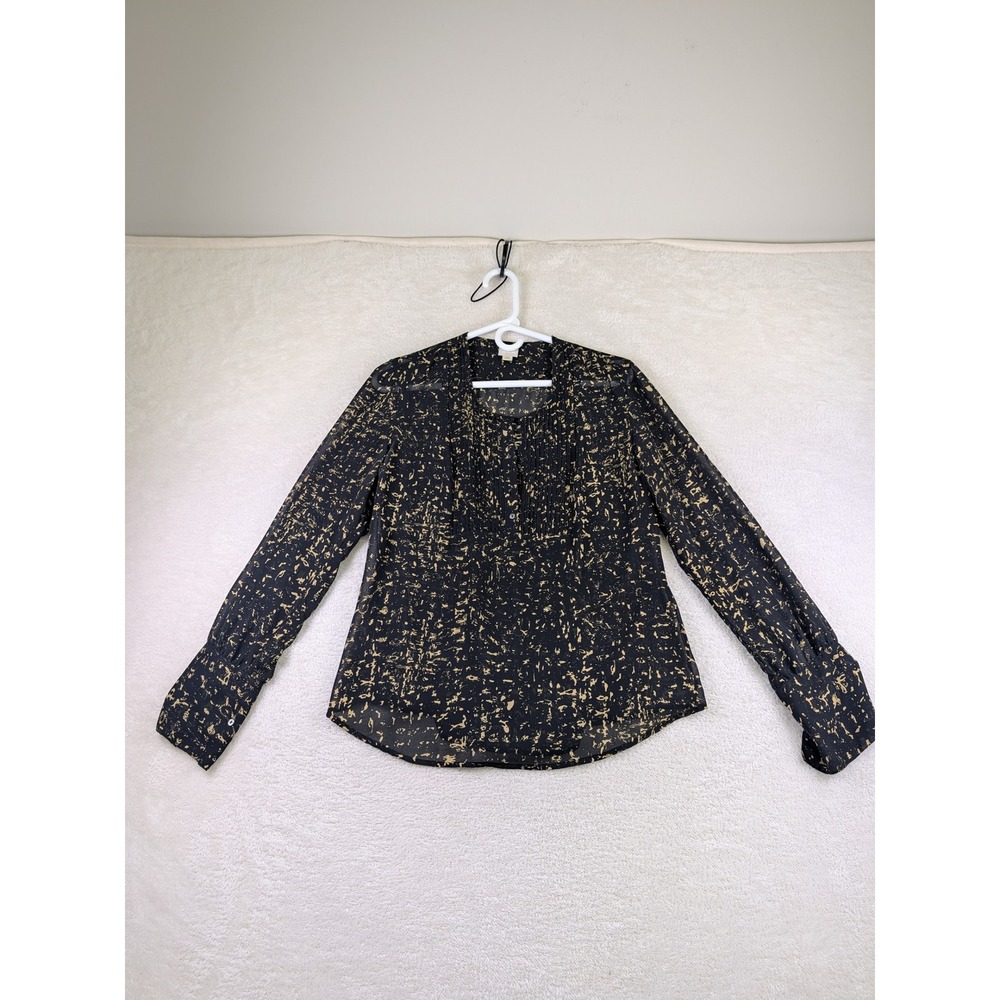 Converse One Star Womens Black Tan Abstract Print Pleated Button Front Blouse M